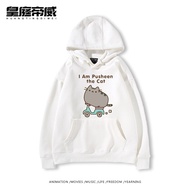 เสื้อสเวตเตอร์มีฮู้ดผ้าขนแกะปักลายแมว Pusheen สำหรับผู้ชายและผู้หญิง ฤดูใบไม้ร่วง/ฤดูหนาว ทรงหลวม ลำ