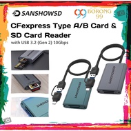 SANSHOW CFEXPRESS READER TYPE A & B CARD READER WITH USB TYPE-C POWERED, UP TO 10GBPS TRANSFER SPEED