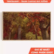 Tranh treo tường Frame Tv Art Vintage Fall Woodland Painting Autumn Leaves Art for TV tặng kèm đinh