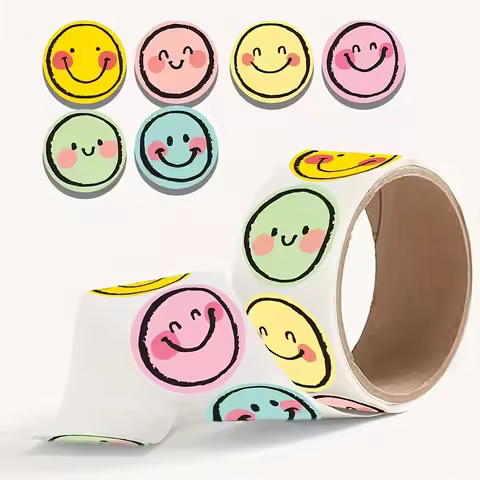 2500pcs/500pcs Colorful Round Smiley Face Stickers, Suitable for Teachers, Parents, Learning Rewards