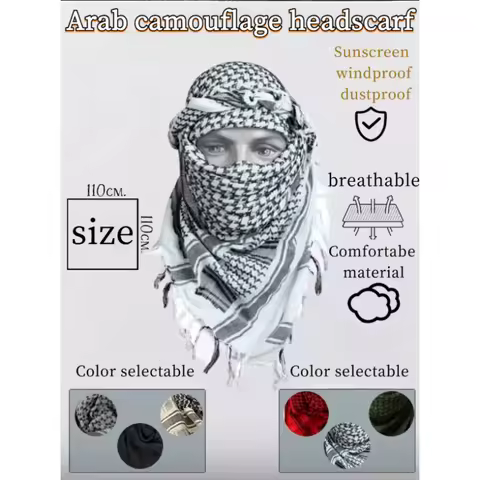 110*110 Arab Keffiyeh Shemagh Scarf Desert Arab Square Scarves with Tassel for Hunting Outdoor Milit