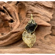 Natural Raw Libyan With Moldavite Tektite Pendant available in Gold And Silver Color Wire Wrap Handm
