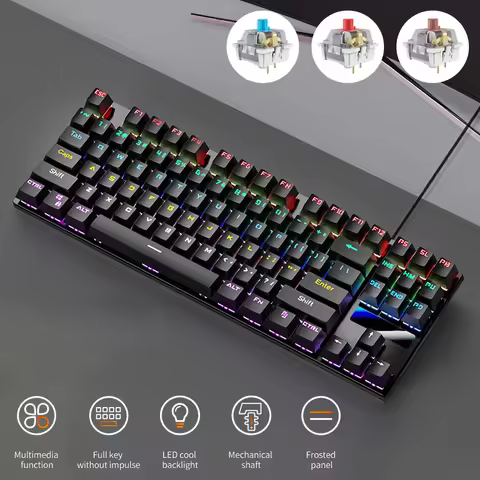 Wired Mechanical Keyboard 10 Kinds of Colorful Lighting Gaming and Office For Microsoft Windows cyan