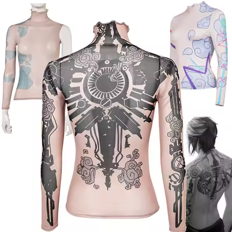 Game LoL Arcane 2 Vi Cosplay Costume Tattoo Printed Tops Arcane VI Jinx Sweatshirt Jacket Outfits Ha