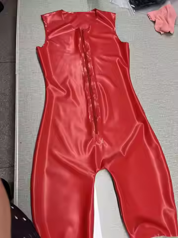 Handmade Men's Latex Sleeveless Catsuit Latex Zipper Latex Cool Swimsuit