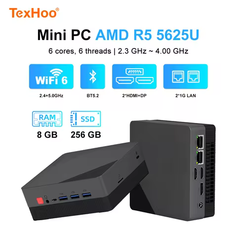 MINI PC AMD Texhoo MINI PC AMD Ryzen5 5625U 7530U R7-5800H DDR4 16G 2666MHz 512G SSD Pcle3.0 WIFI6 B
