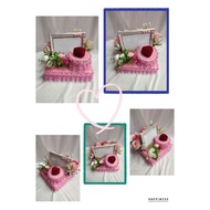 gubahan frame mas kahwin + bekas cincin baldu merah (pink)