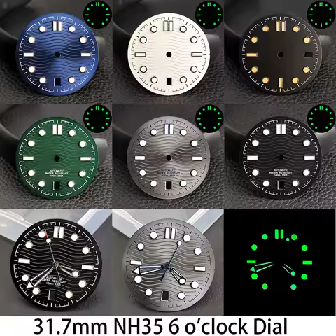 31.7mm 6 o'clock Dial Fits NH35 Movement Watch Accessories Replace Watches Man Green Luminous NH35 H