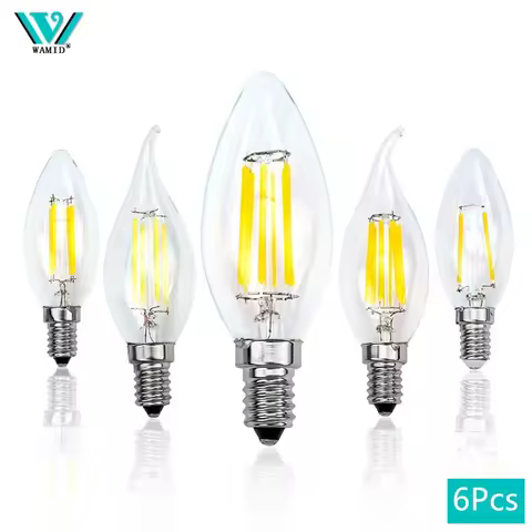 6pcs Retro Edison E14 2W 4W 6W 8W LED Filament Bulb Lamp AC 220V-240V Light Bulb C35 C35L Glass Bulb
