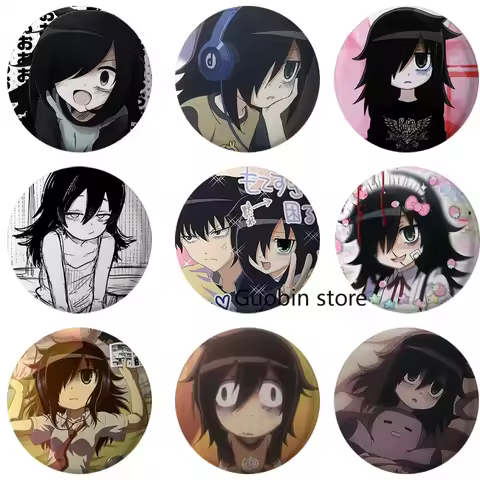 58mm Cute Anime Watamote Tomoko Kuroki Backrooms Button Pin Badge Anime Dakimakura Brooch Bag Access
