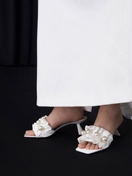 Blythe 珍珠穆勒高跟鞋 - 白色