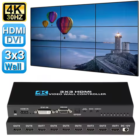 3x3 9 screen 2x2 4K HDMI DVI TV Video wall Controller splicer 1X2 1X4 1X3 2x3 3x2 4X2 2X4 multi vide