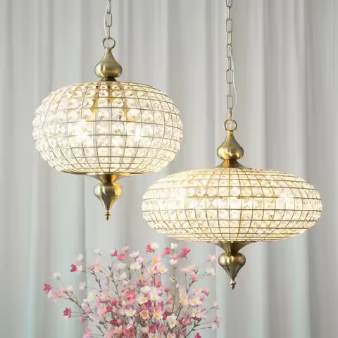 American Vintage K9 Crystal Pendant Light Copper Led Chandelier For Living Room Villa Hotel Dining R