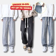Plus Size Wide Leg Jeans Seluar Jeans Perempuan Loose Jeans Elastic Waistband James Pants Women 长裤女