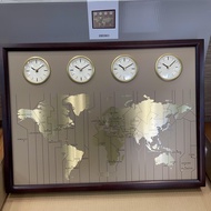 [Original] Seiko Clock QXA722B Multi Time Clock World Map World 4 Time Zone Wooden Case Wall Clock QXA722