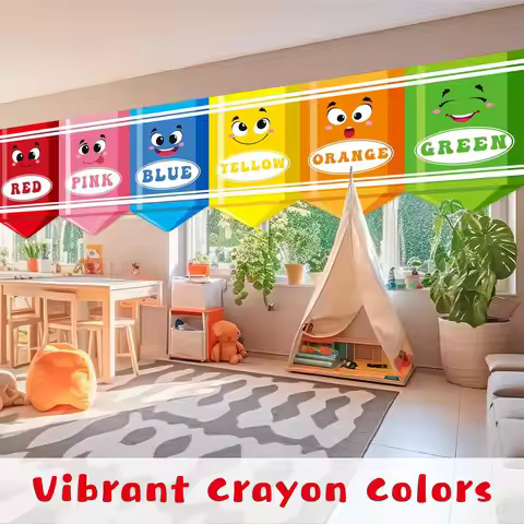 New Style 6Pcs School Classroom Crayon Curtains Kid Teacher Kindergarten Preschool Daycare Bedroom P