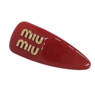 สภาพดีเยี่ยม▲MIUMIU มิวมิว 5IF092 กิ๊บติดผมและกิ๊บติดผม หนังแก้ว โลโก้ สีแดง อะไหล่ทอง สำหรับผู้หญิง