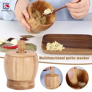 Bamboo Wood Mortar and Pestle Set with Lid Spoon Grinder Press Crusher Masher for Pepper Garlic Herb Spice