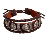 Ornament Unisex Bracelet Wind Genuine Leather Alloy Woven Bracelet Cowhide Leather Bracelet UC2C