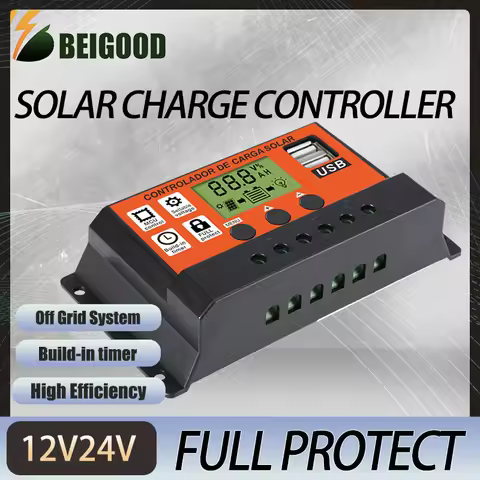 Solar Charge Controller 12V/24V PWM 10A 20A 30A with Adjustable LCD Display Timer Setting