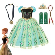 [Week Deal] Frozen Anna Princess Dress For Girls 2021 Classic Floral Short Mesh Prom Gown Kids Hallo