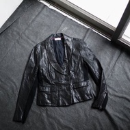 DKNY 鐵牌拉鍊西裝款羊皮皮衣 古董羊革真皮皮外套Leather jacket