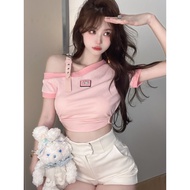 上衣tops美式甜辣妹设计感小众别致修身短款短袖T恤女2024年夏季新款上衣新款25.9.9