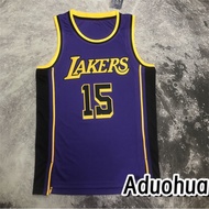 Men's Los Angeles Lakers T-shirt # 15 Austin Reaves Purple 2022-23 Statement Edition Basketball Hot 