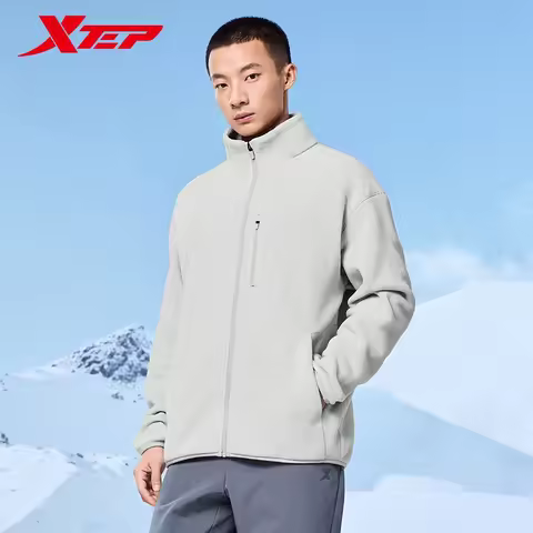Xtep Knitting Jacket For Men 2024 Winter Stand Collar Keep Warm Windproof Coat Outdoor Casual Comfor