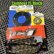KBR Combo Sprocket 415 Black FHD RXZ LC135 Y15 Y16 4 hole Sprocket 415 4 Lubang Combo Rantai ORing 4