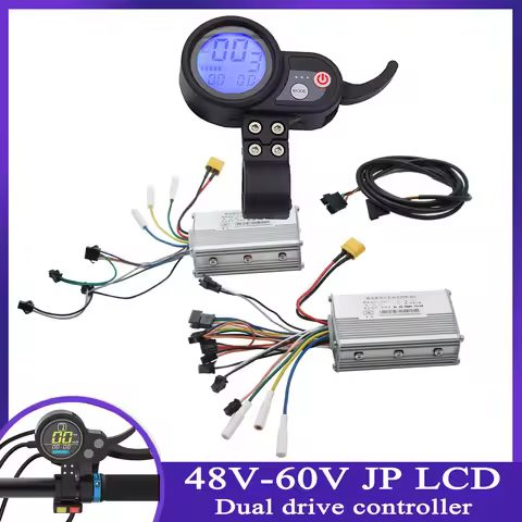 JP No Hall Dual Drive Controller 48V 52V 60V 25A AB Front and Rear Controller LCD Switch Throttle El