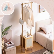 Bedside Cabinet + Hanging Rail (Rattan) Bamboo Clothes Hanger With Storage Rattan Design Japanese Mi