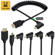 Mini HDMI to Micro HDMI 2.1 Coiled Spring Cable 8K@60Hz, 90 Degree Right Angled Male to Male Convert