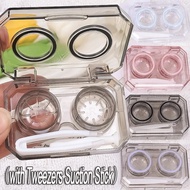 New Plastic Contact Lens Cases Simple Square Transparen Portable Eye Contacts Lenses Holder Box Case with Tweezers Remover Tools