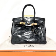 Hermes Birkin 30 Crocodile Porosus  愛馬仕 黑金 柏金包 婆羅洲 長吻鱷 灣鱷