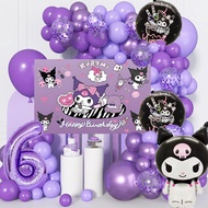 81Pcs/set Kuromi Theme Purple Latex Balloons with Kuromi Foil Balloon and 2D Backdrop Cloth for 1-8t