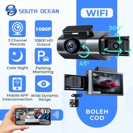 FHD 1080P Wifi 3 Channel  Dashcam Infrared Night Vision Panoramic 360° 24h Parking Monitor Dash Cam