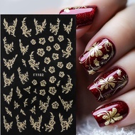 Sparkling Gold Glitter Christmas Nail Stickers Shiny Snowflake Xmas Tree Polish Sliders Winter New Y
