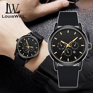 LouisWill Silicone Strap Watch For Men Mens Fashion Watch Three Eye Watch With Calendar 30M Waterpro