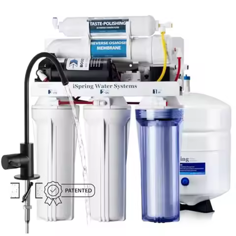 RCC7P-BLK 5-Stage Reverse Osmosis System with Booster Pump RO Water Filtration System Sleek Black RO