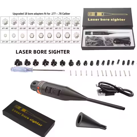 Rechargeable Laser Boresighter Kit 18 Adapters USB charging .177 .22 to.12GA Laser Collimator