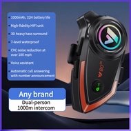 New Y80-2X Motorcycle Helmet Bluetooth Headset BT 5.0 Relief 1000M Dual Rider IP67 Waterproof Interc