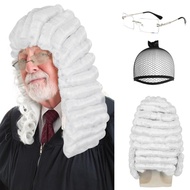 White Judge Wig + Glasses + Wig Cap Judge Colonial Wig Adult Judge Costume Accessories White Lawyer