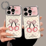 PLATING CROME CASE CHERRY RIBBON FOR iphone X XR 11 12 13 14 15 16 17 PRO PROMAX CHERRY RIBBON MOTIF