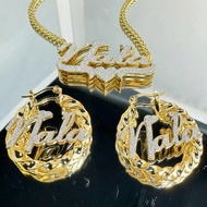 1set Fashion Personalized Customized Text, Double-Layer Nameplate Necklace, 5cm Erring,45+5cm Neckla