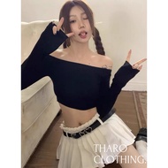 Women's Off Shoulder Long Sleeve Crop Top - Tharo Clothing [AO00073]