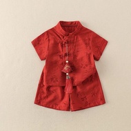 【爆款】周岁夏季礼服中国风宝宝夏装分体中式新生儿短袖套装百天红色抓周One Year Old Summer Dress Chinese Style Baby Summer Dress Split/20