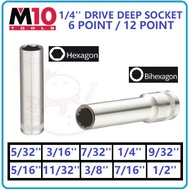 SOKET SPANAR PANJANG 6 KAKI 12 KAKI 1/4" M10 BRAND DRIVE DEEP SOCKET 6 POINT / 12 POINT 1/4" 9/32" 5