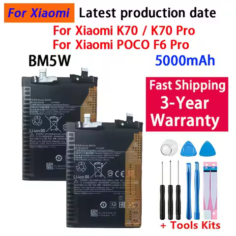 5000mAh BM5W Battery For Xiaomi K70 / K70 Pro / POCO F6 Pro Mobile Phone Batteriea + Free Tools