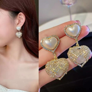 Korean S925 Silver Needle Pearl Drop Earrings Fashion Women Gold Zircon Rhinestone Earrings Girl Jewelry Accessories